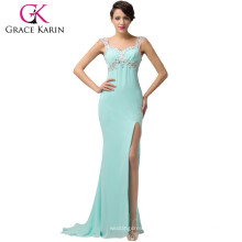 Estilo novo Grace Karin sem molho Chiffon Beaded Split Side Floor Comprimento Vestido Prom CL6113-2 #